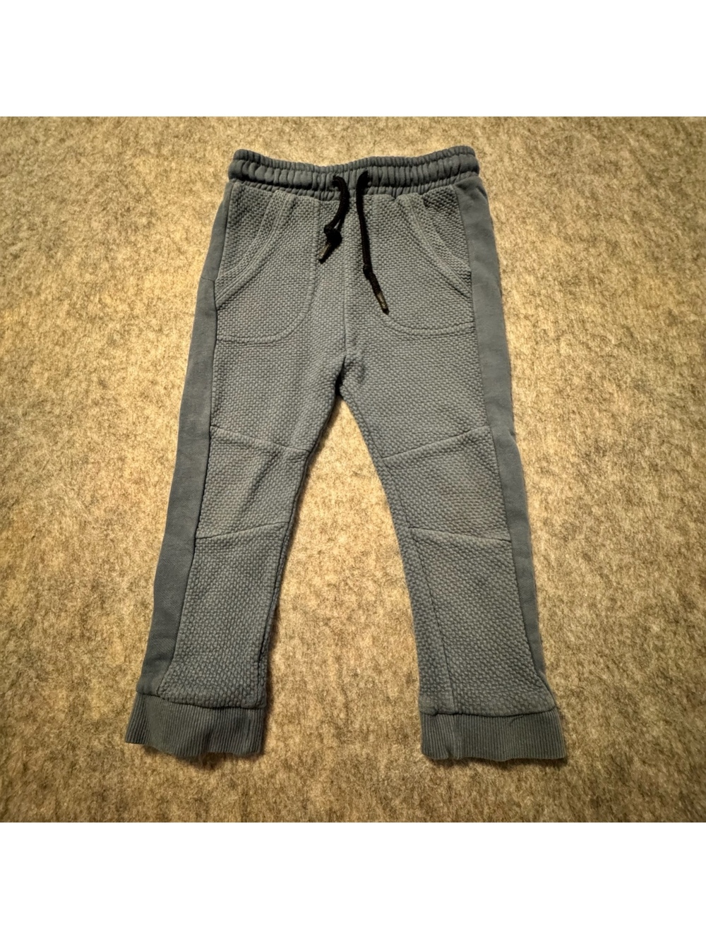 Blue Waffle Knit Jogger Pants Casual Cozy Kids